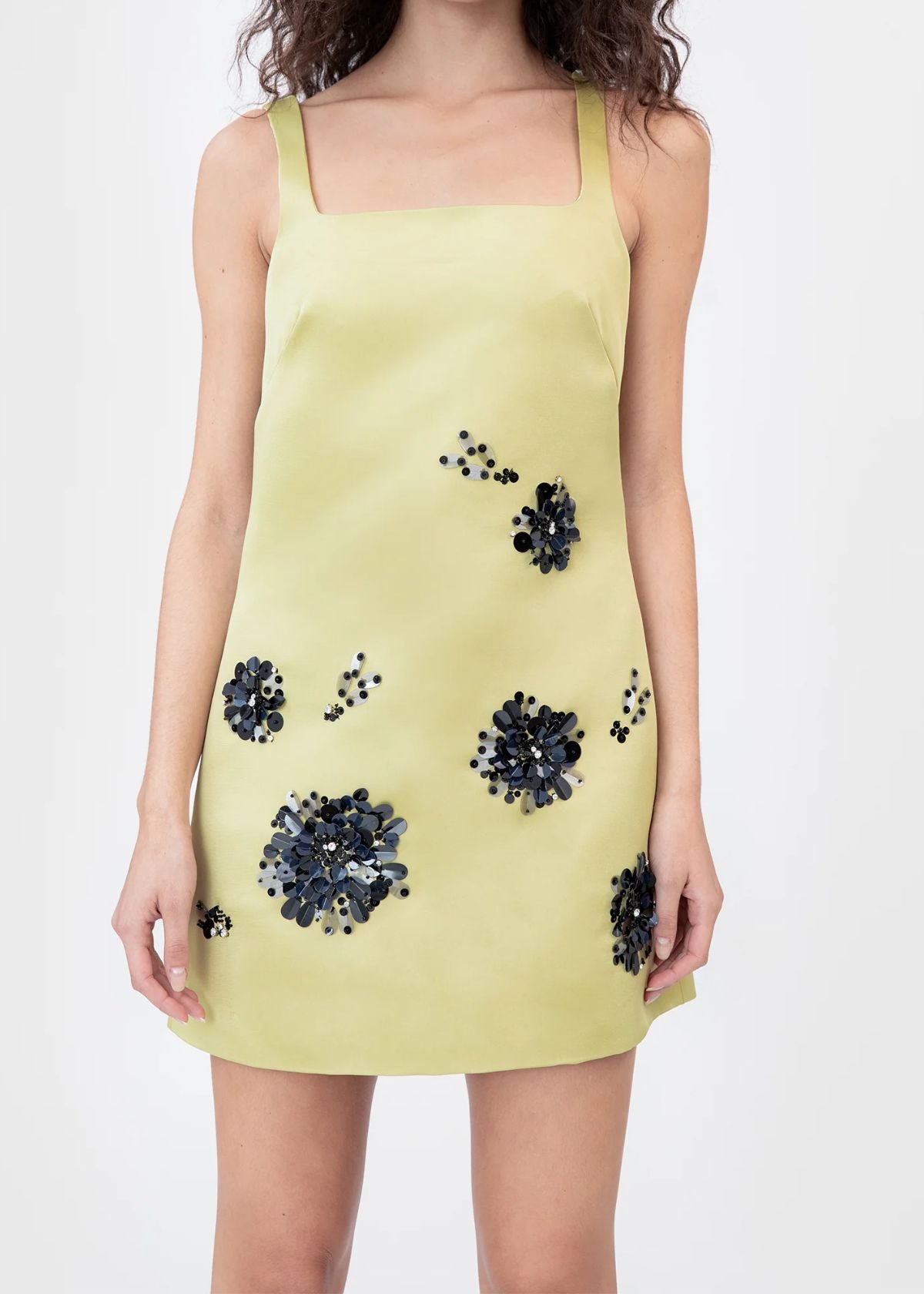 TANYA TAYLOR Barton Embellished Satin Dress - Chartreuse