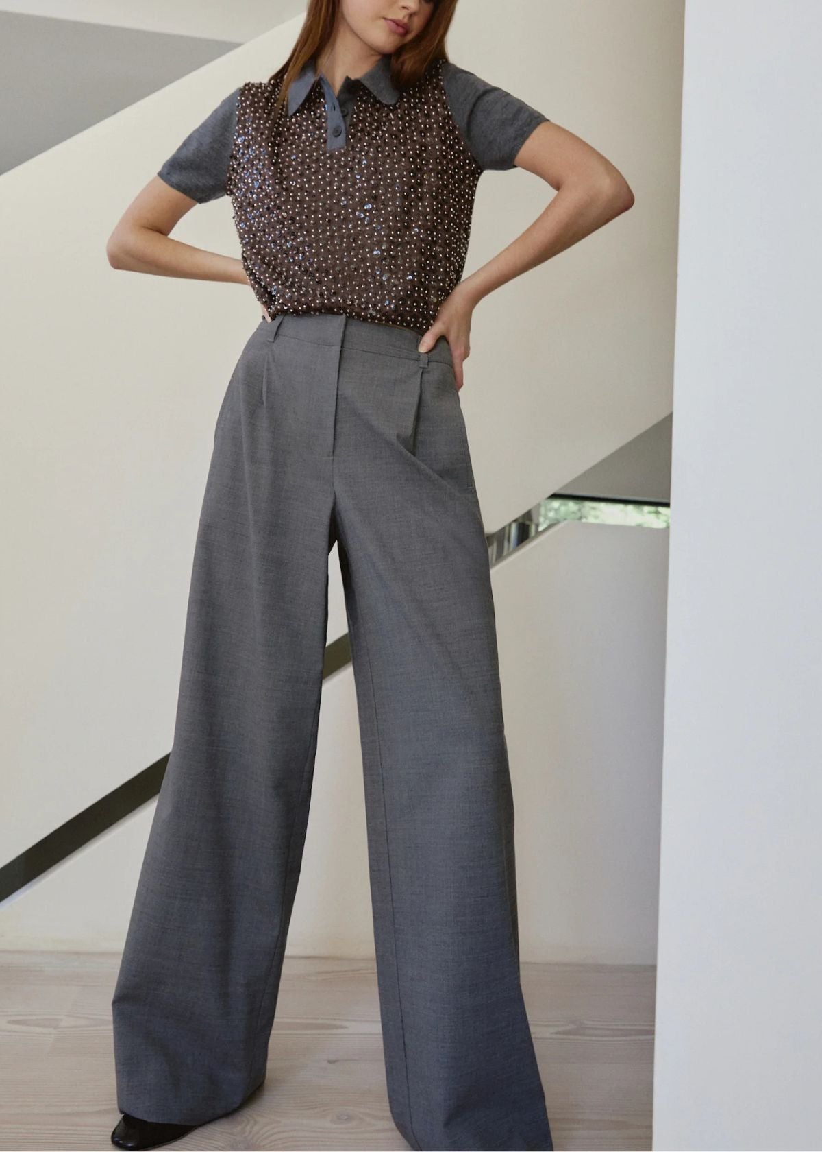 TANYA TAYLOR Camilla Knit Top - Dark Heather Grey/Bronze Multi