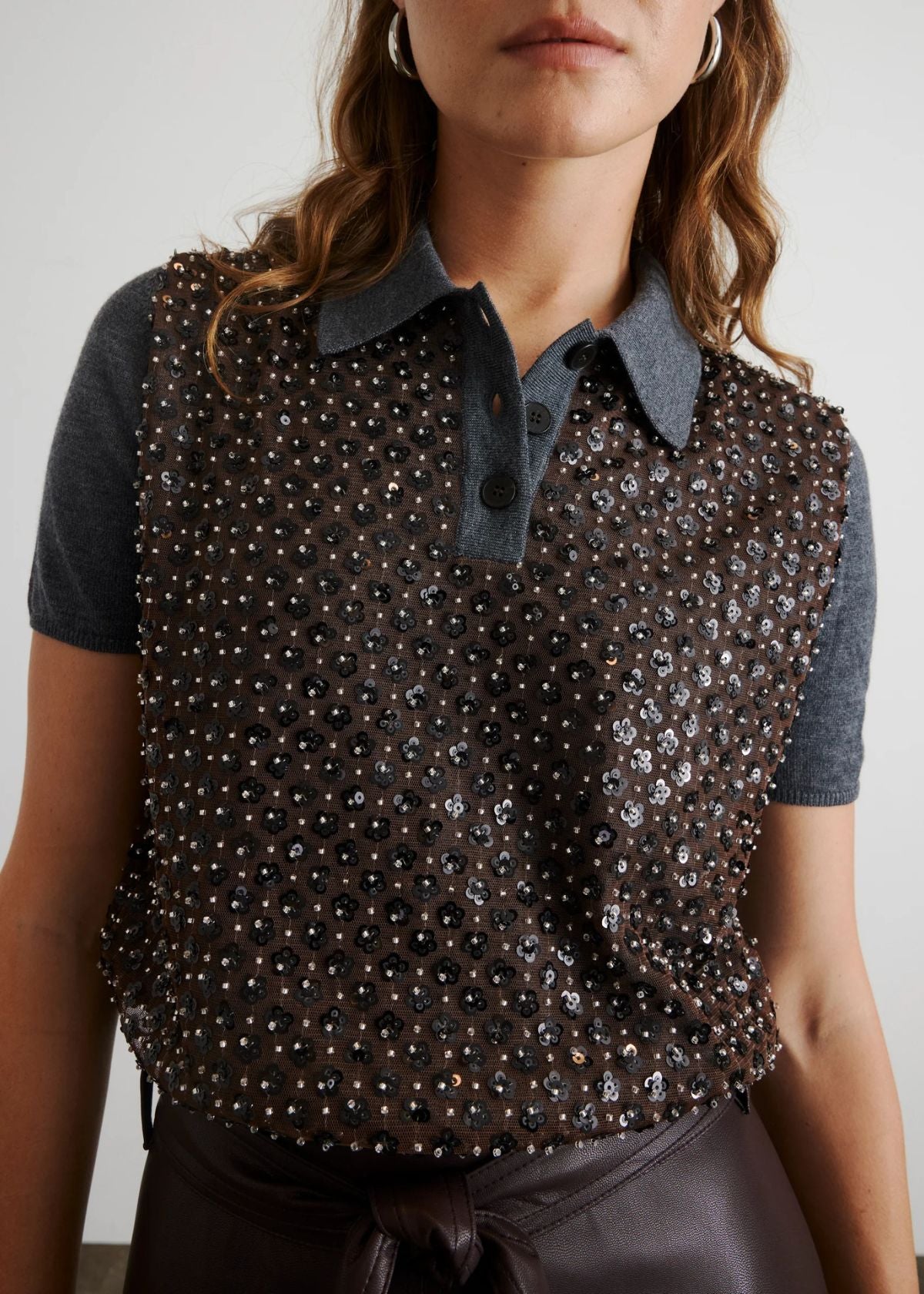 TANYA TAYLOR Camilla Knit Top - Dark Heather Grey/Bronze Multi