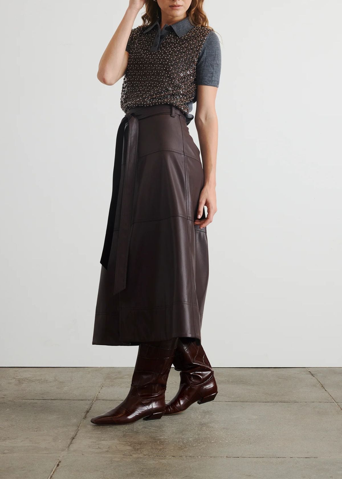 TANYA TAYLOR Camilla Knit Top - Dark Heather Grey/Bronze Multi