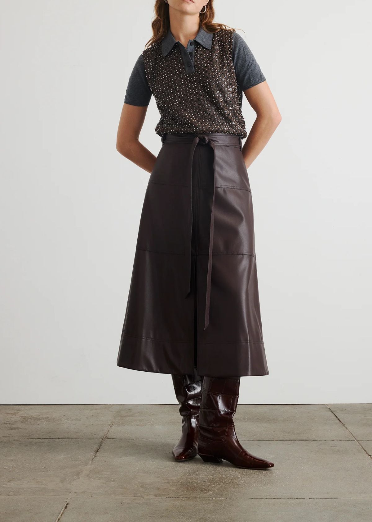 TANYA TAYLOR Camilla Knit Top - Dark Heather Grey/Bronze Multi