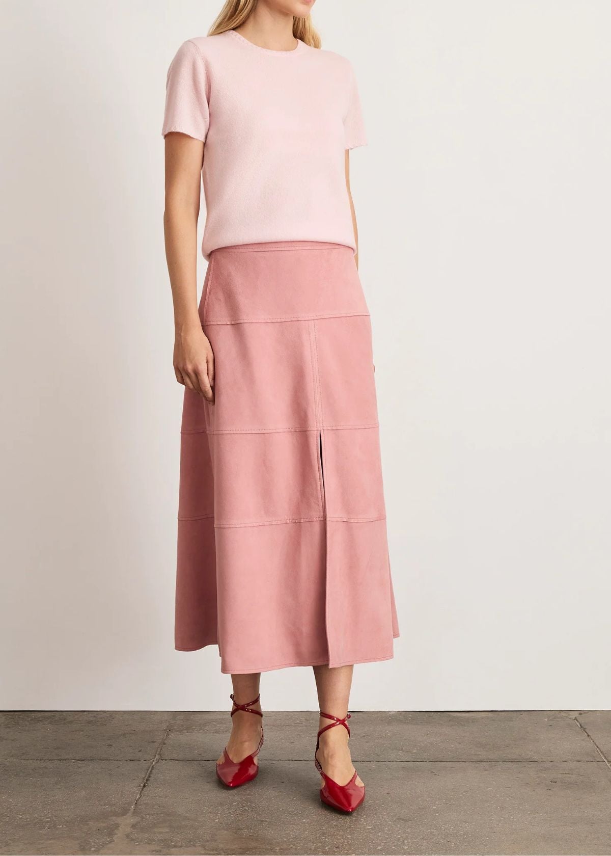TANYA TAYLOR Hudson Suede Skirt - Rose Quartz