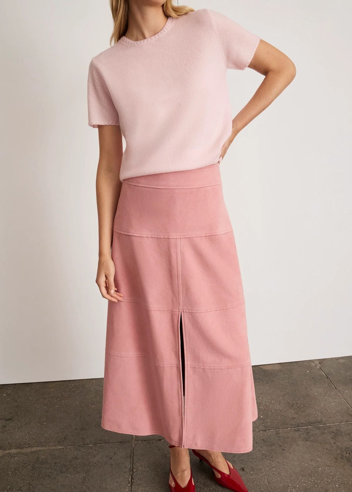 TANYA TAYLOR Hudson Suede Skirt - Rose Quartz