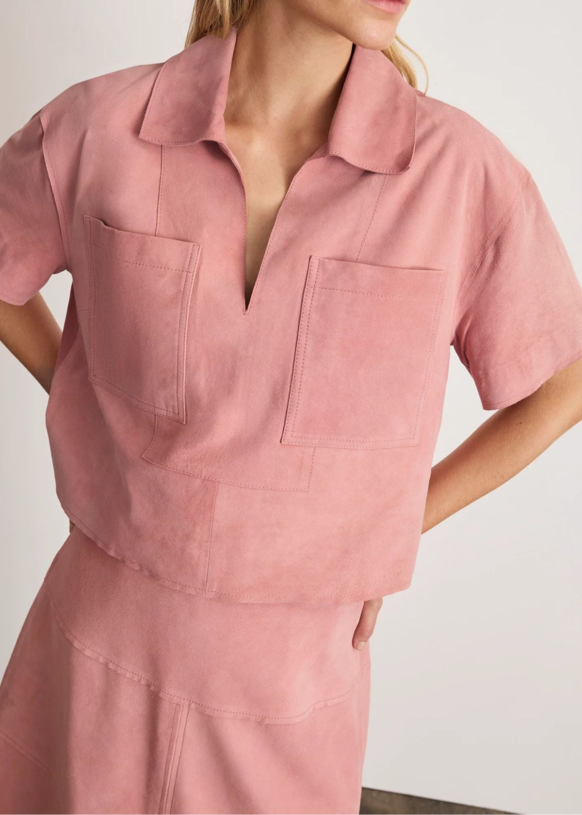 TANYA TAYLOR Jade Suede Top - Rose Quartz