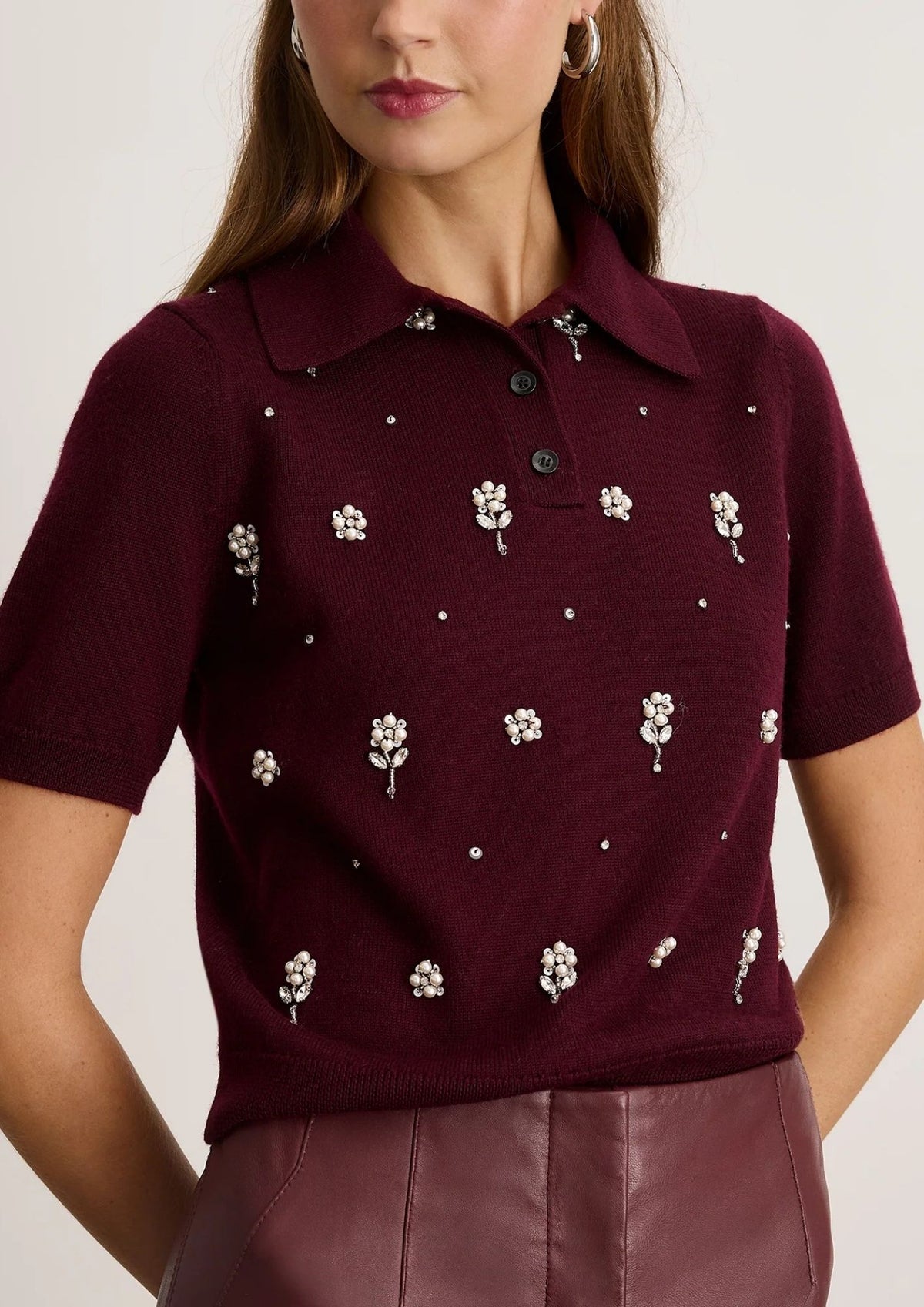 TANYA TAYLOR Camilla Embellished Knit Top - Blackberry