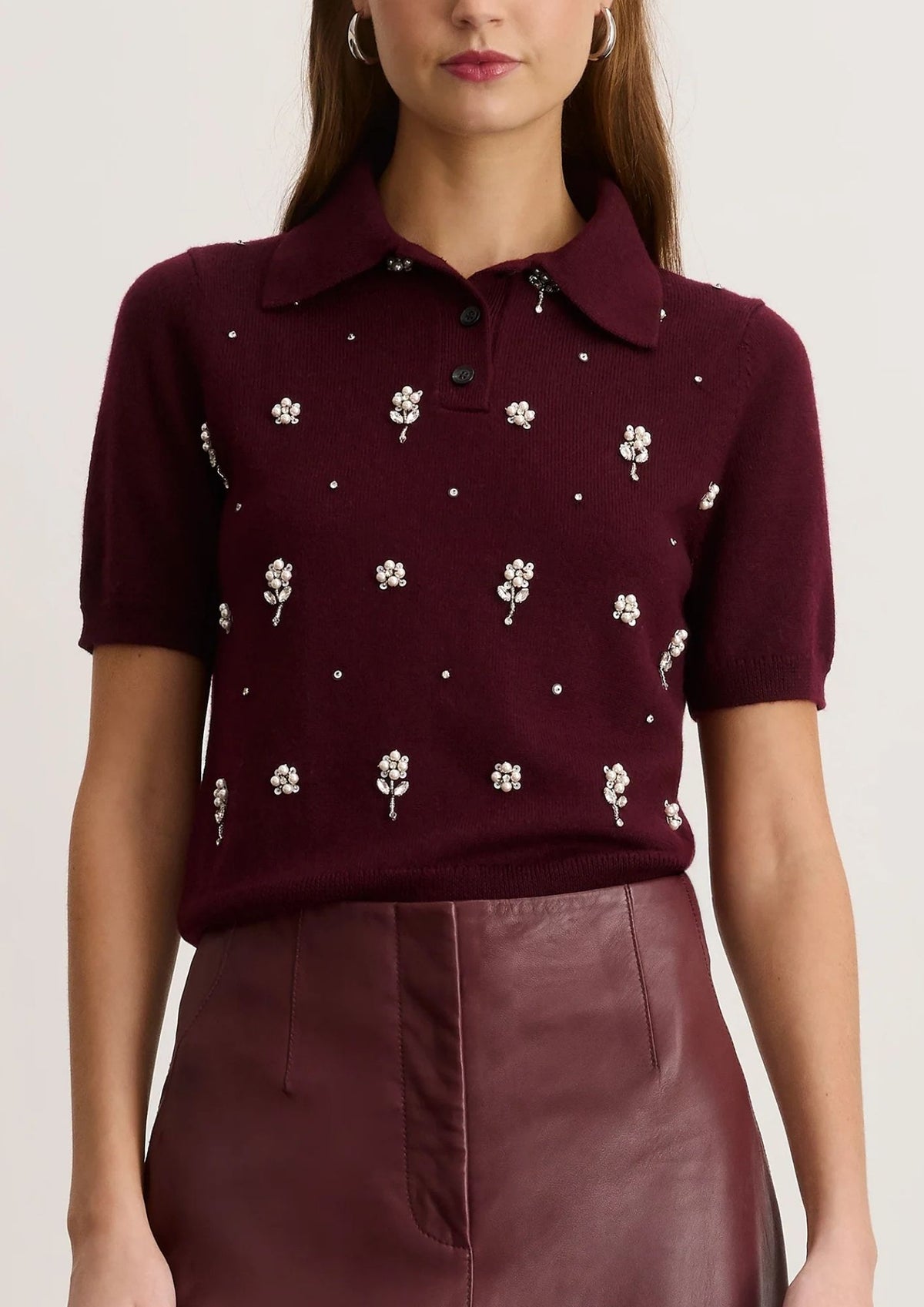 TANYA TAYLOR Camilla Embellished Knit Top - Blackberry