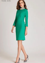 TERI JON Crepe Cocktail Dress with Jewel Neckline - Kelly