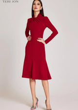 TERI JON Crepe Twist Neck Dress - Red