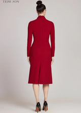 TERI JON Crepe Twist Neck Dress - Red
