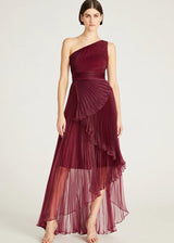 THEIA Geneva Pleated Organza Gown - Cabernet