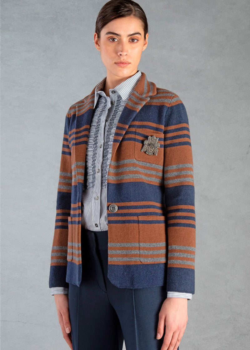 TONET Striped Wool Blazer - Brown