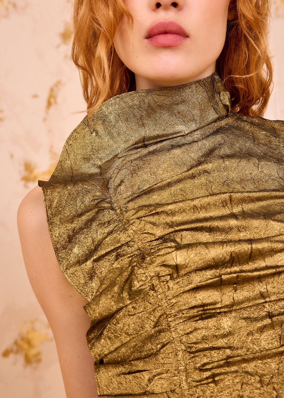 ULLA JOHNSON Demetria Sleeveless Ruched Front Dress - Gold Leaf