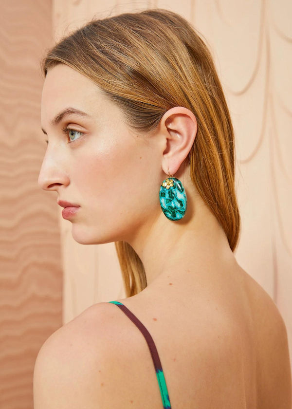 ULLA JOHNSON Hammered Chain Organic Stone Earring - Turquoise