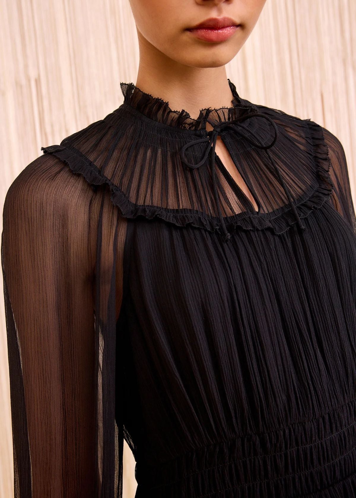 ULLA JOHNSON Ava Silk Long Sleeve Mini Dress - Noir