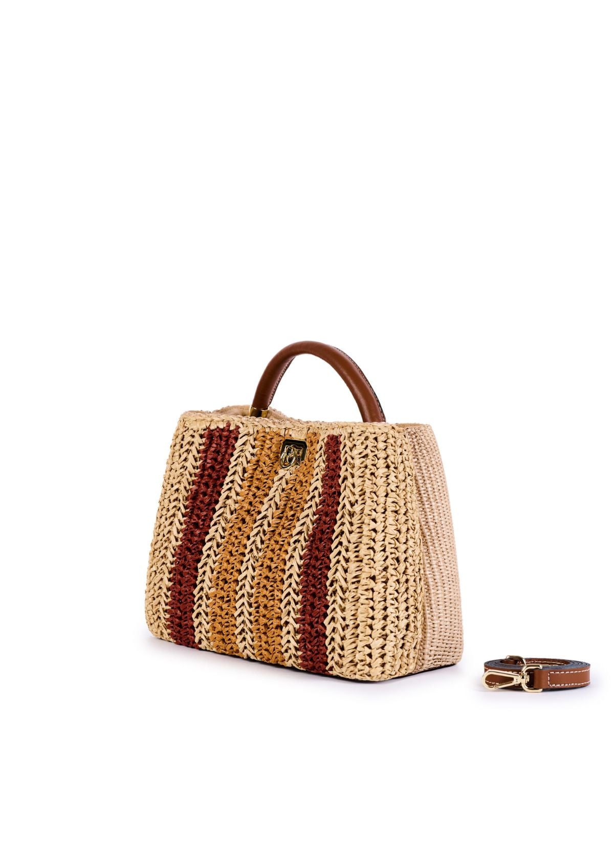 VIAMAILBAG Alma Streak Crochet Handbag - Natural/Rust