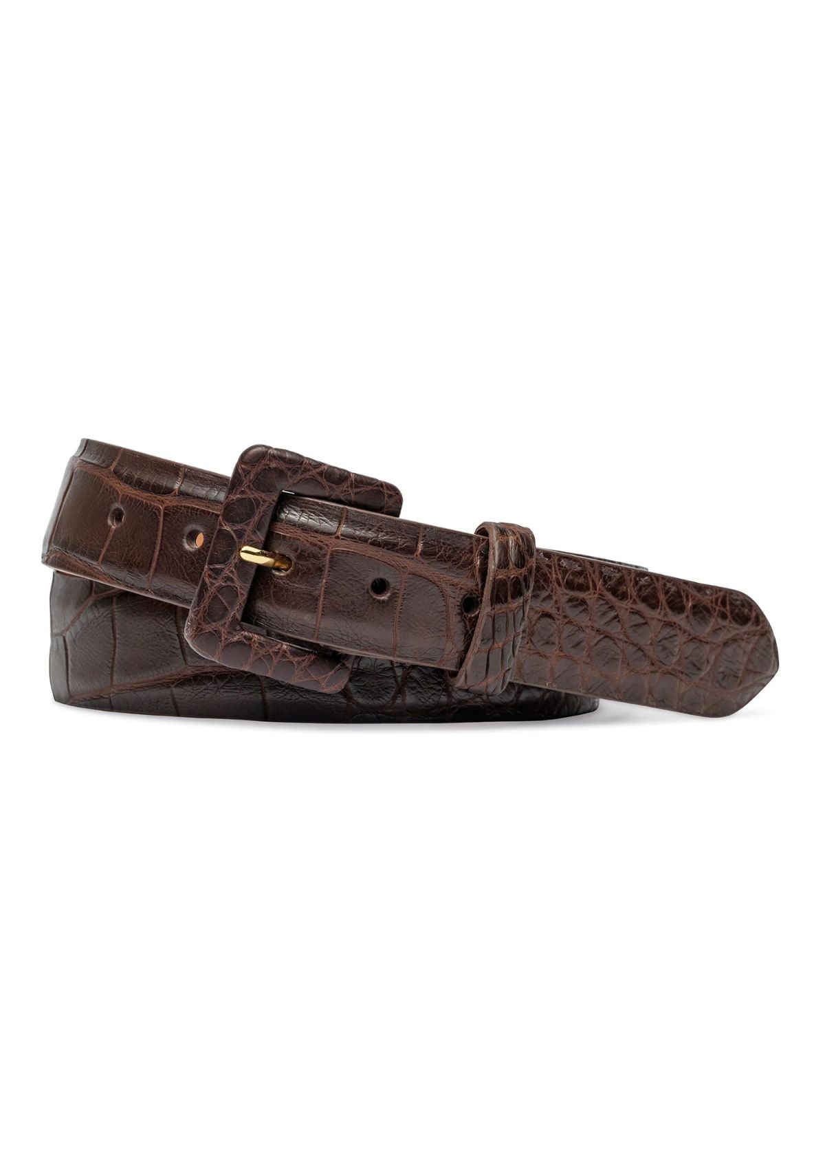 W.KLEINBERG Matte Alligator Belt with Covered Buckle - Chocolate