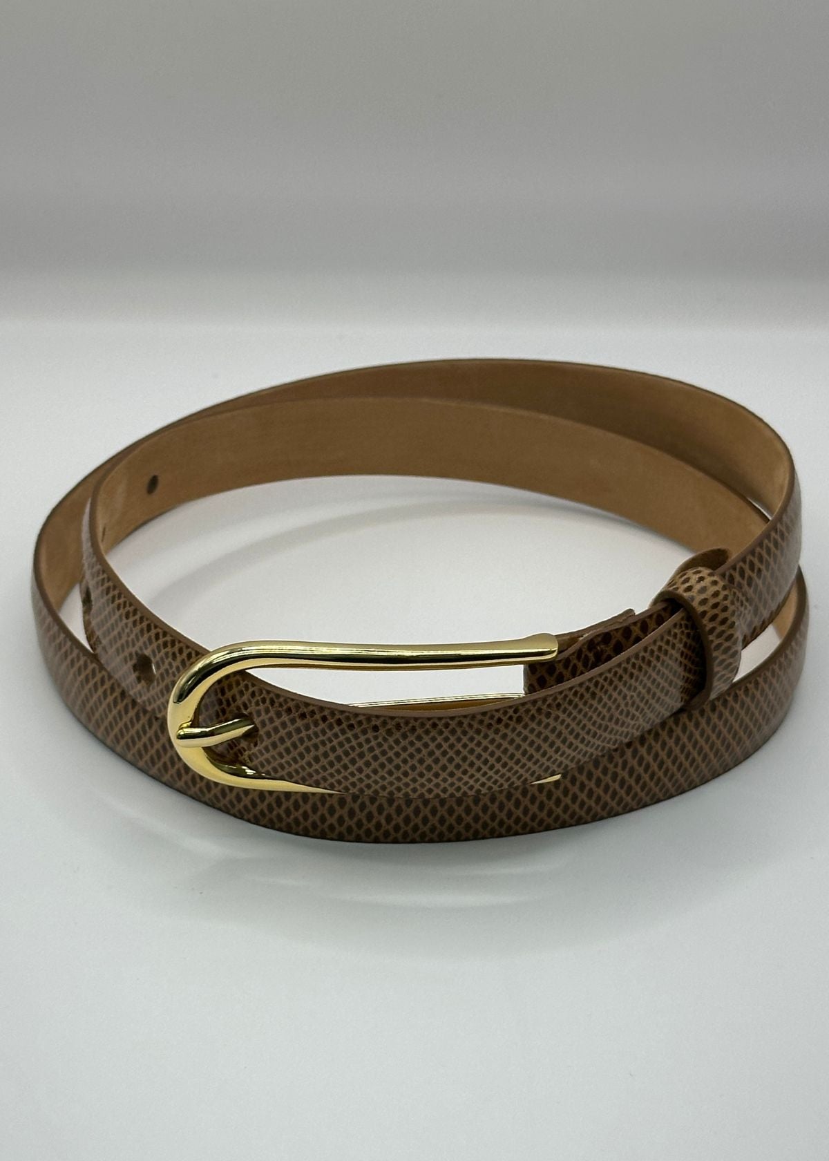 W.KLEINBERG Skinny Karung Belt with Gold Buckle - Cognac