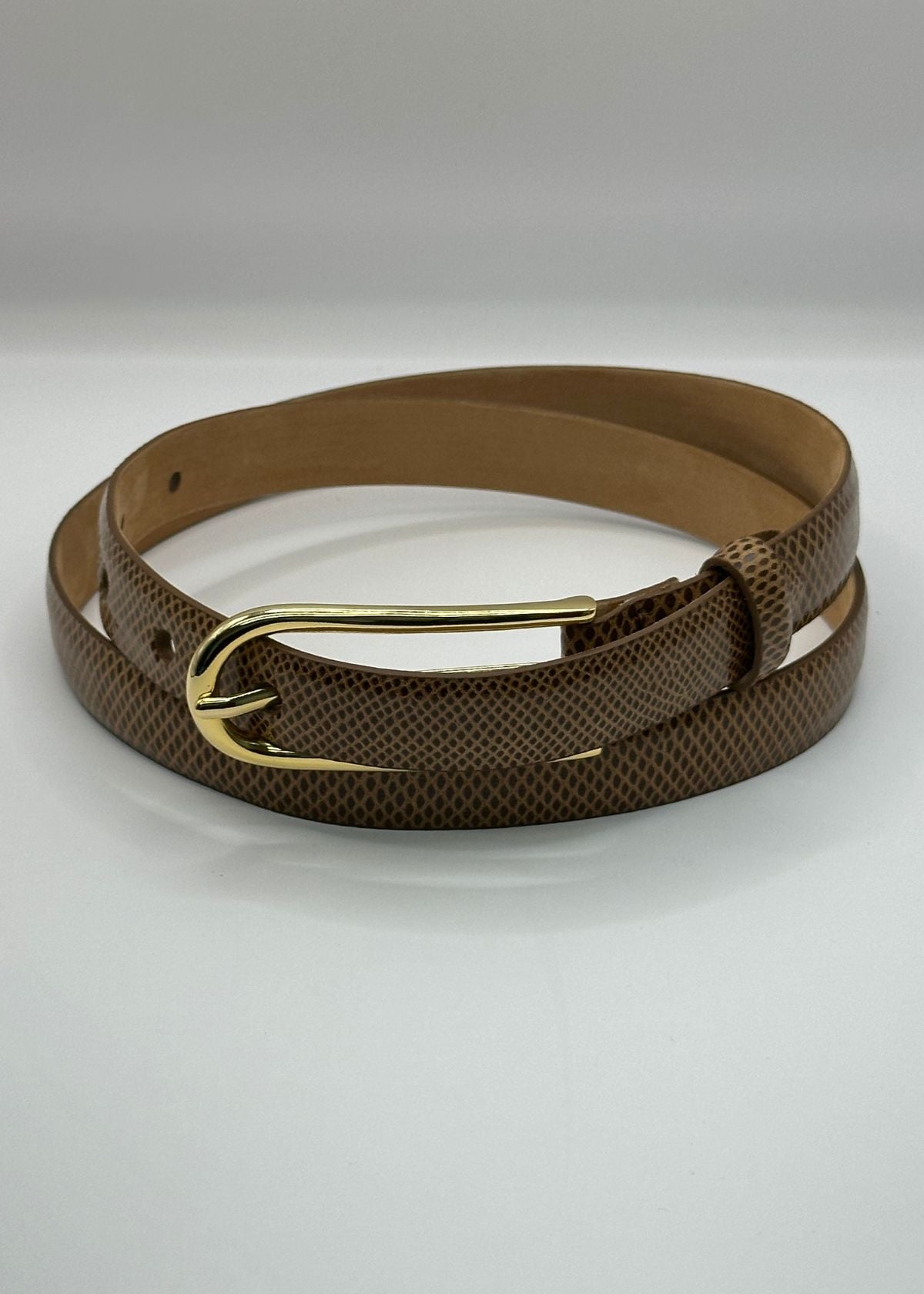 W.KLEINBERG Skinny Karung Belt with Gold Buckle - Cognac