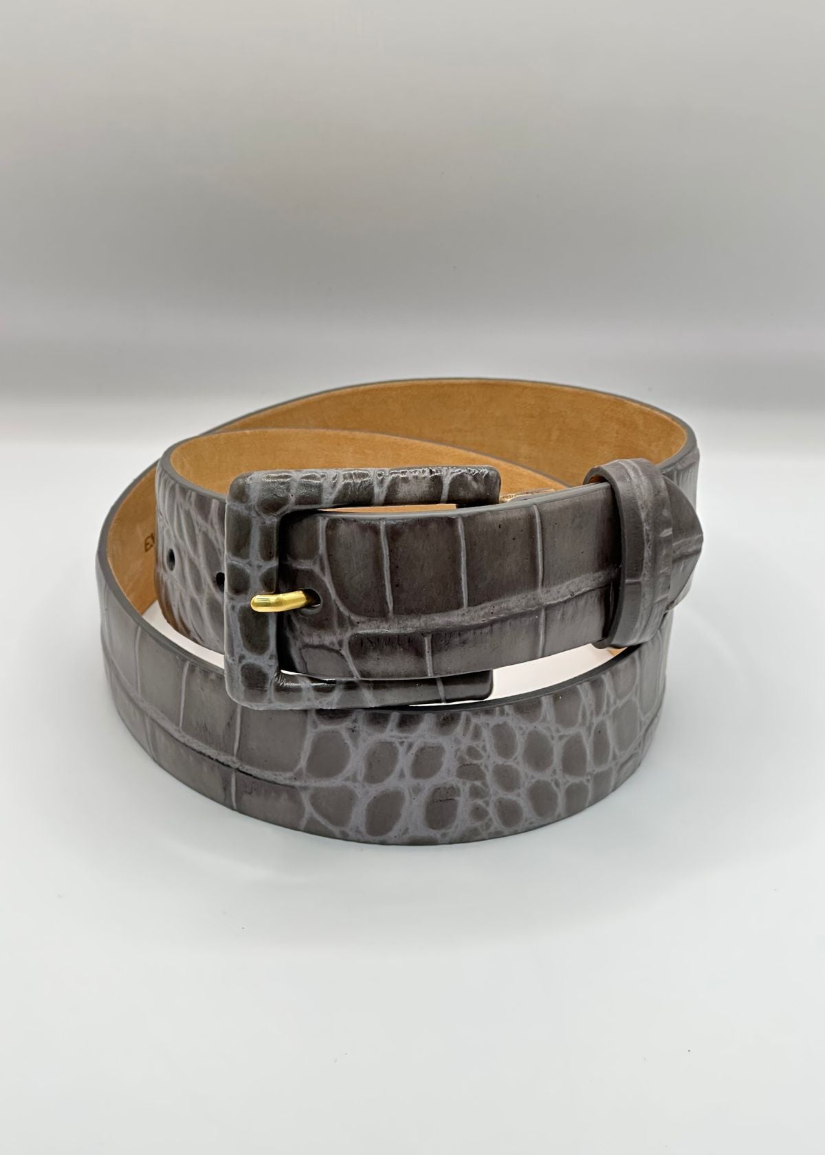 W.KLEINBERG Embossed Crocodile Belt with Covered Buckle - Grey