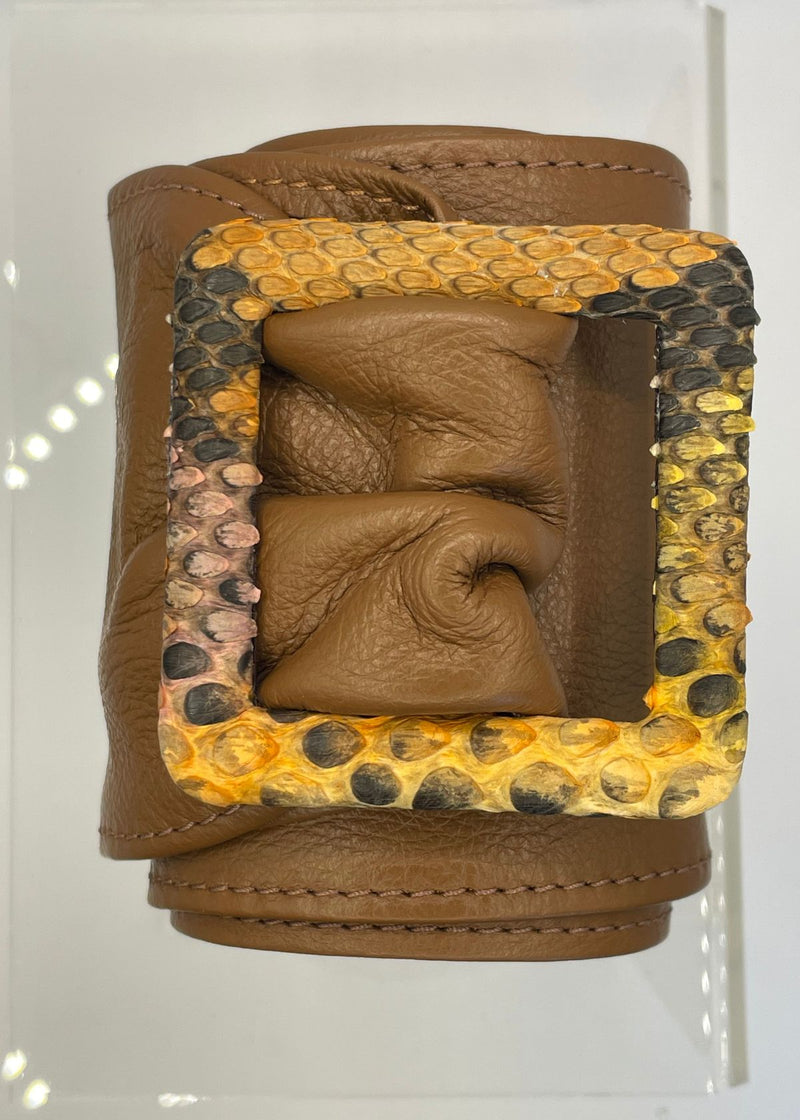 W.KLEINBERG Luscious Calf Sash Belt with Python Buckle - Antique Tan