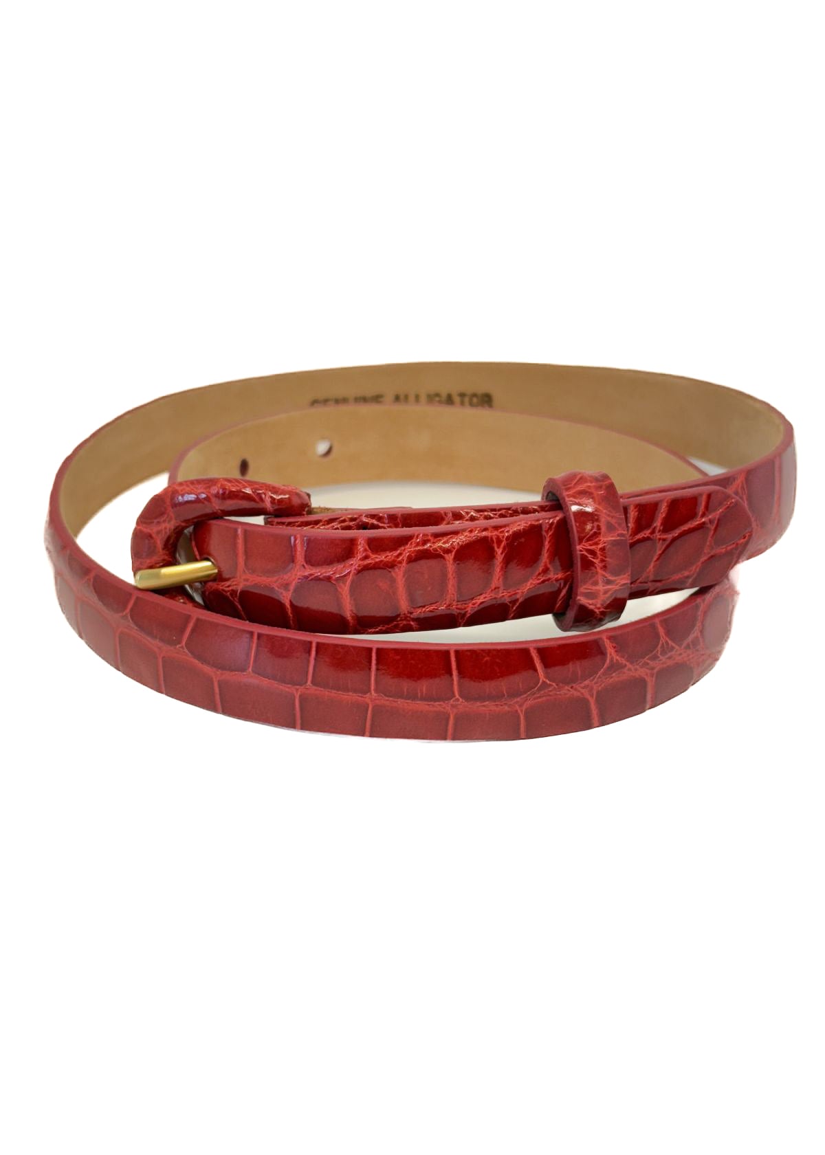 W.KLEINBERG Glazed Alligator Skinny Belt with Covered Buckle - Red