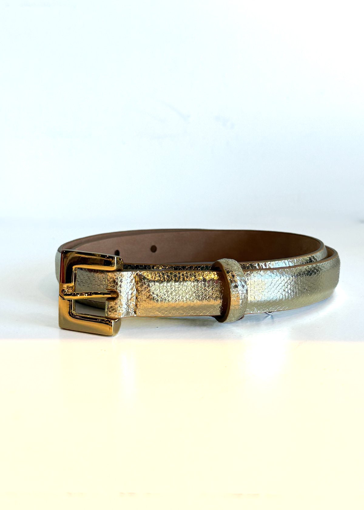 W.KLEINBERG Skinny Gold Karung Belt with Square Buckle
