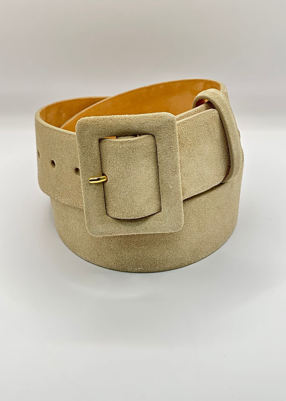 W.KLEINBERG Wide Suede Calf Belt with Covered Buckle - Sand