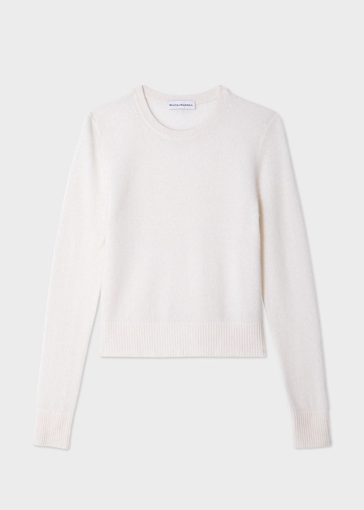 WHITE + WARREN Essential Cashmere Shrunken Crew Neck Sweater - Soft White