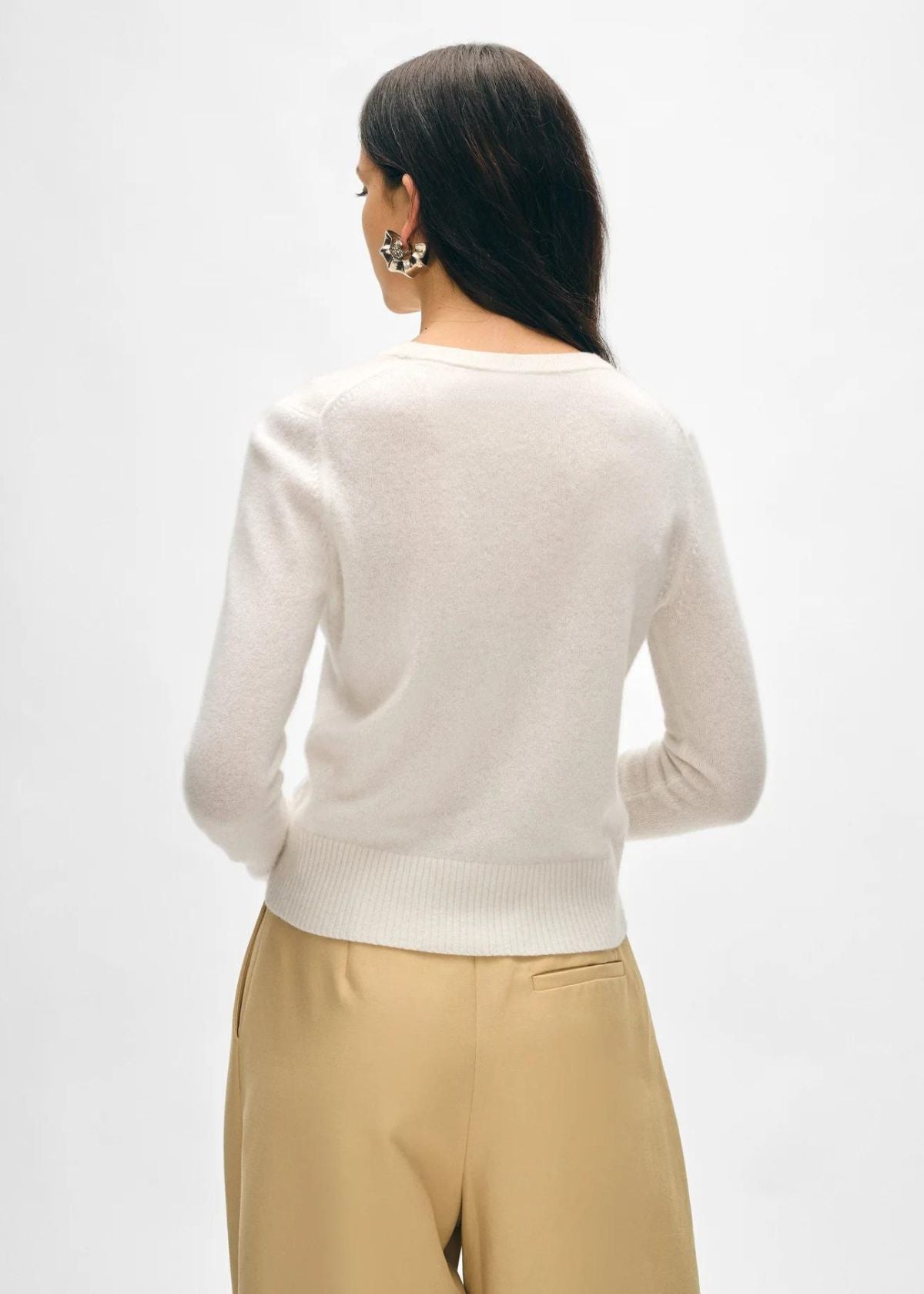 WHITE + WARREN Essential Cashmere Shrunken Crew Neck Sweater - Soft White