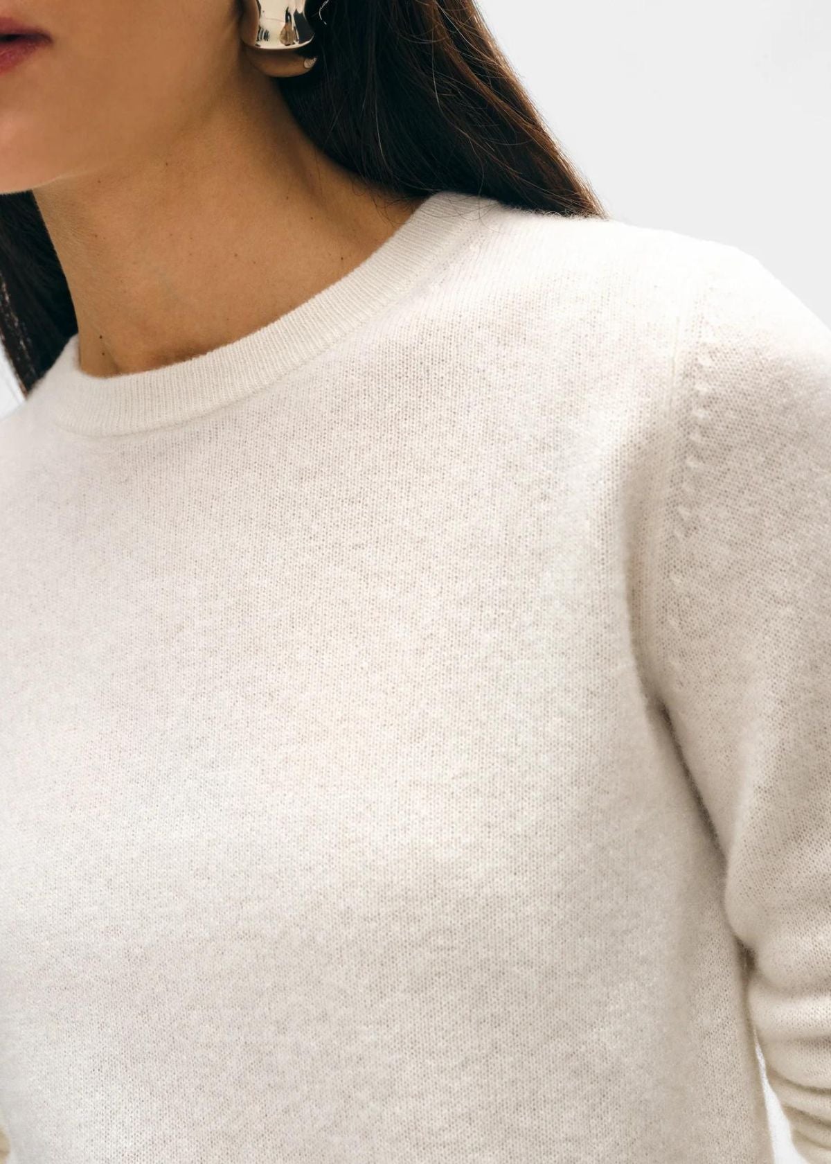 WHITE + WARREN Essential Cashmere Shrunken Crew Neck Sweater - Soft White