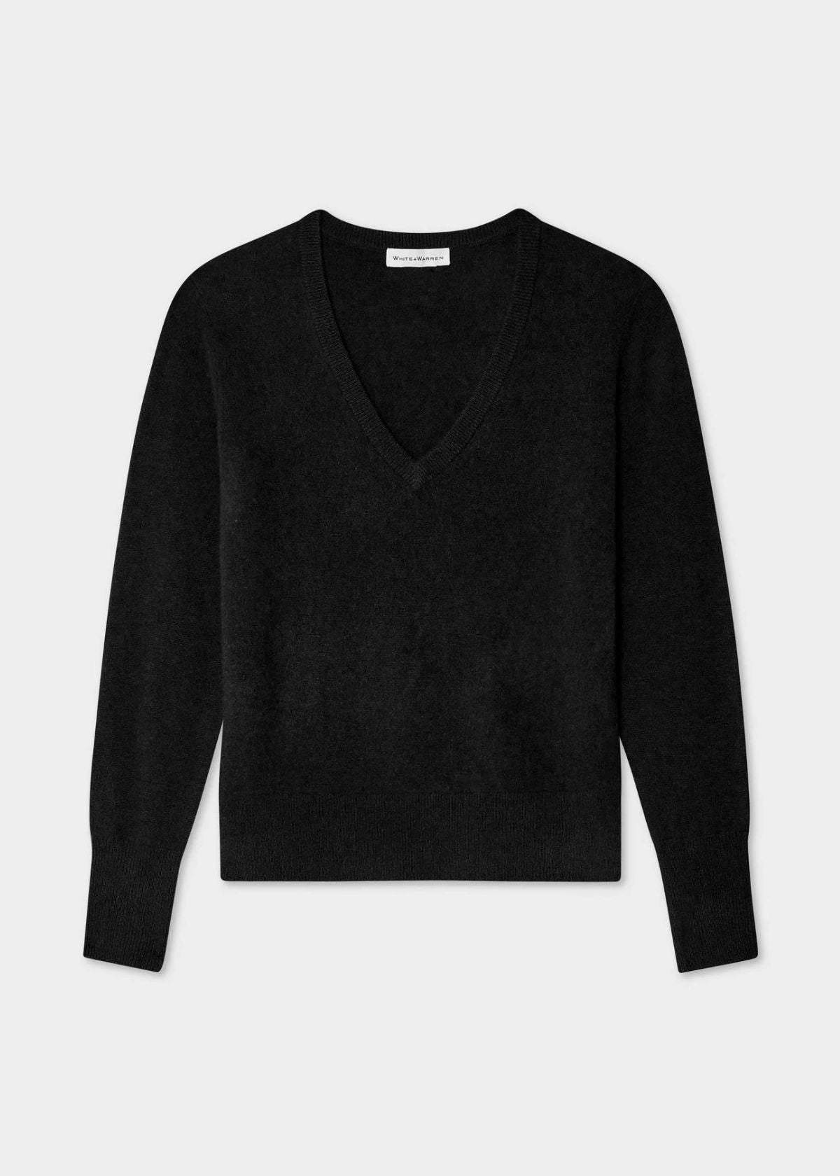 WHITE + WARREN Cashmere V Neck Sweater - Black