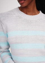 WHITE + WARREN Cotton Rope Striped Sweater - Aqua Combo