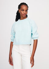 WHITE + WARREN Cotton Rope Crew Sweater - Aqua