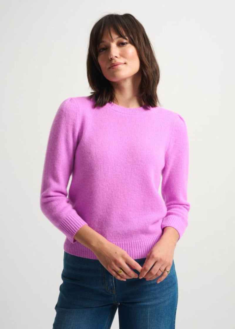 WHITE + WARREN Cashmere Puff Sleeve Sweater - Neon Mauve