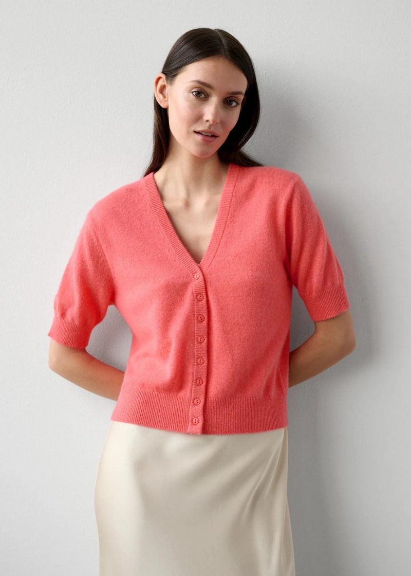 WHITE + WARREN Cashmere Short Sleeve Cardigan - Popsicle Heather