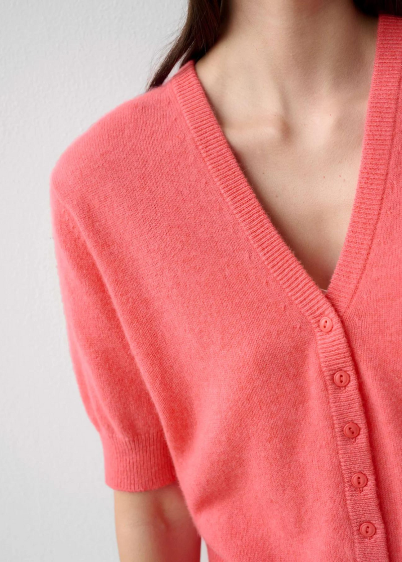 WHITE + WARREN Cashmere Short Sleeve Cardigan - Popsicle Heather