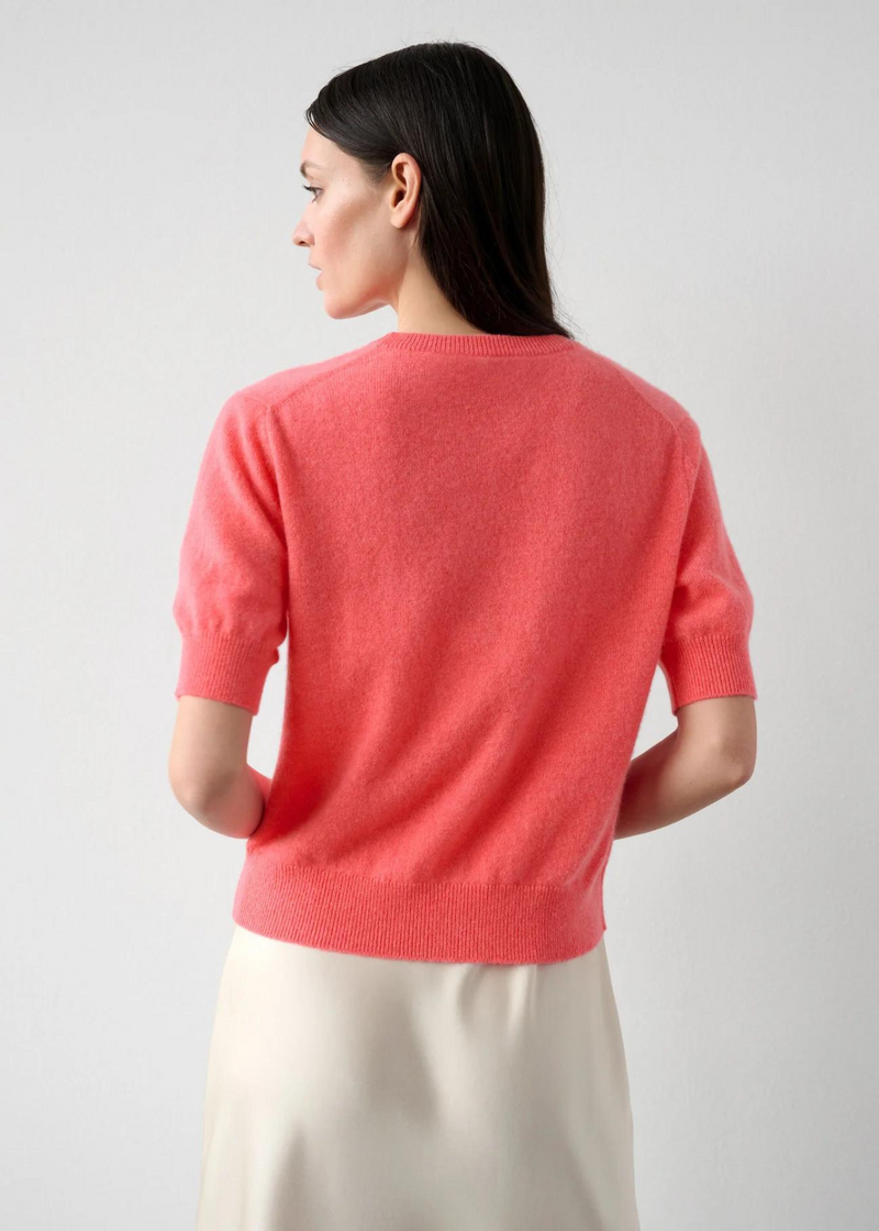 WHITE + WARREN Cashmere Short Sleeve Cardigan - Popsicle Heather