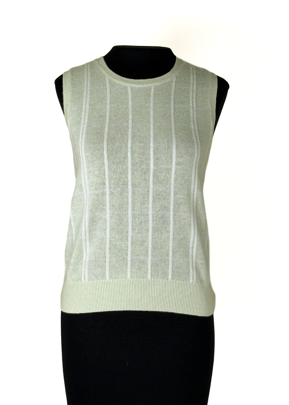 WHITE + WARREN Cashmere Windowpane Vest - Pale Pistachio/Soft White Grid