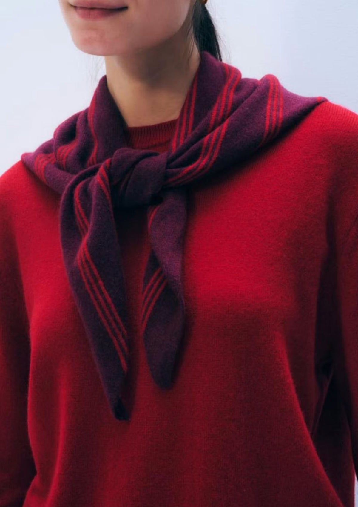 WHITE + WARREN Cashmere Striped Neckerchief - Sangria/Garnet