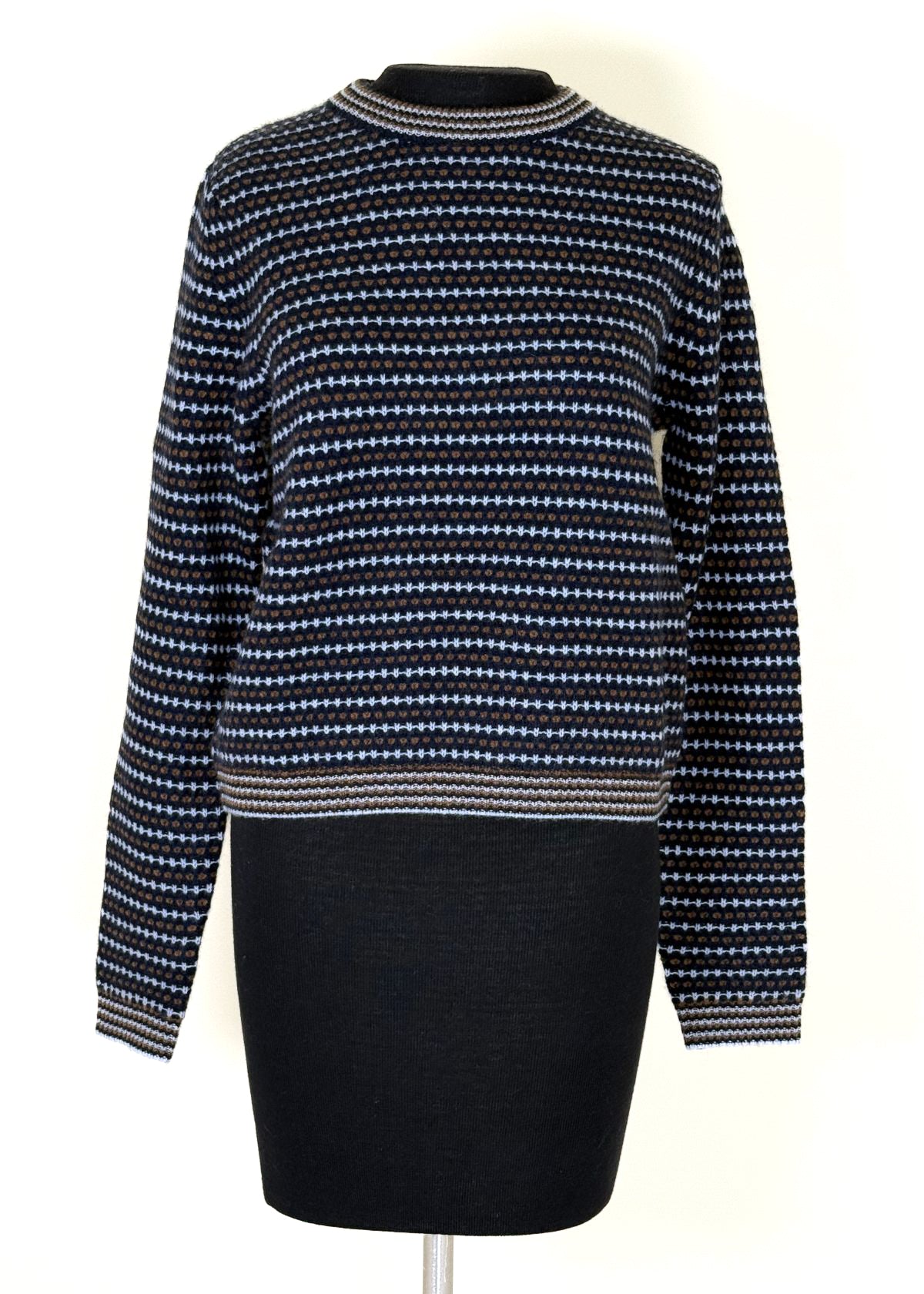 WHITE + WARREN Cashmere Textured Stripe Crew Sweater - Blue Combo