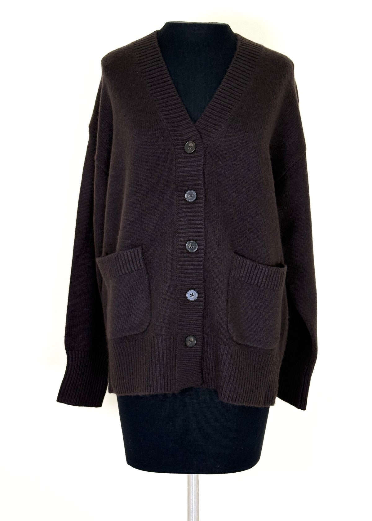 WHITE + WARREN Cashmere Luxe Pocket Cardigan Sweater - Dark Umber