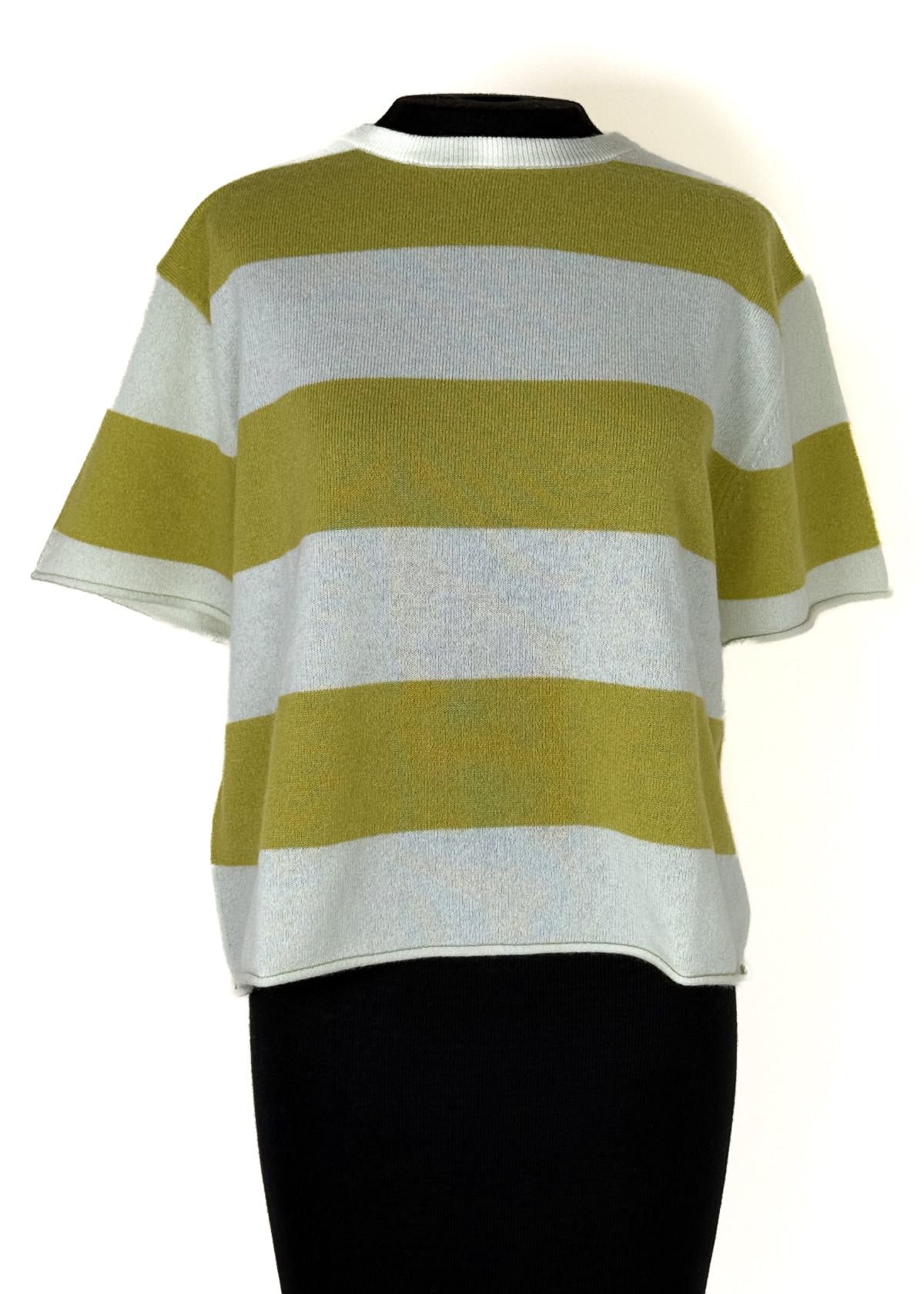 WHITE + WARREN Cashmere Knit Striped Tee - Pistachio/Citronelle