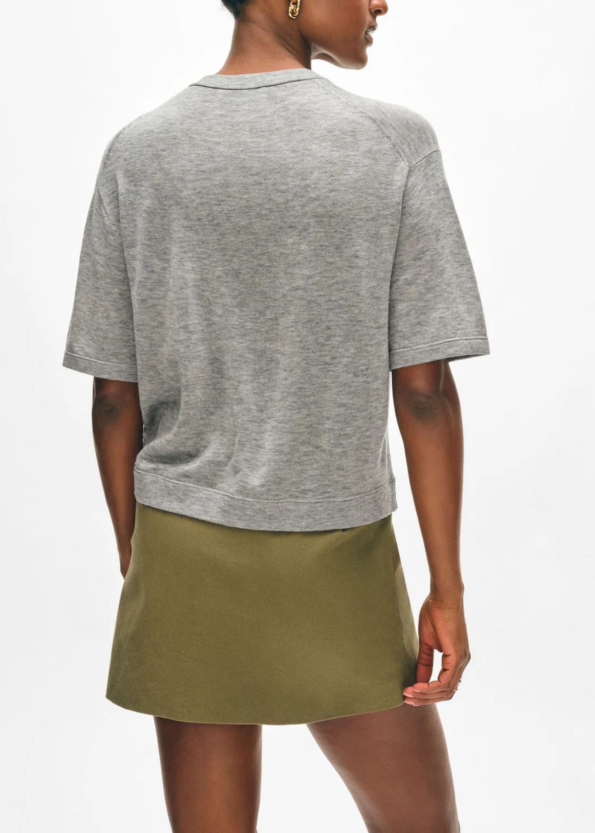 WHITE + WARREN Superfine Cashmere Blend Tee - Slate Heather