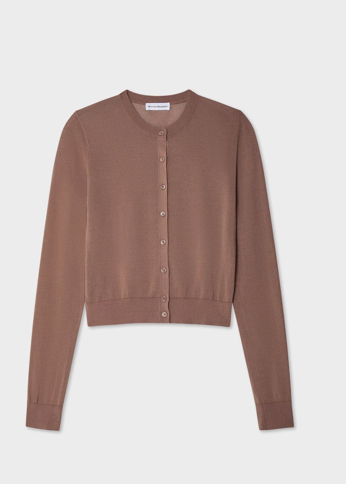 WHITE + WARREN Paperfine Crewneck Cardigan Sweater - Mocha Brown