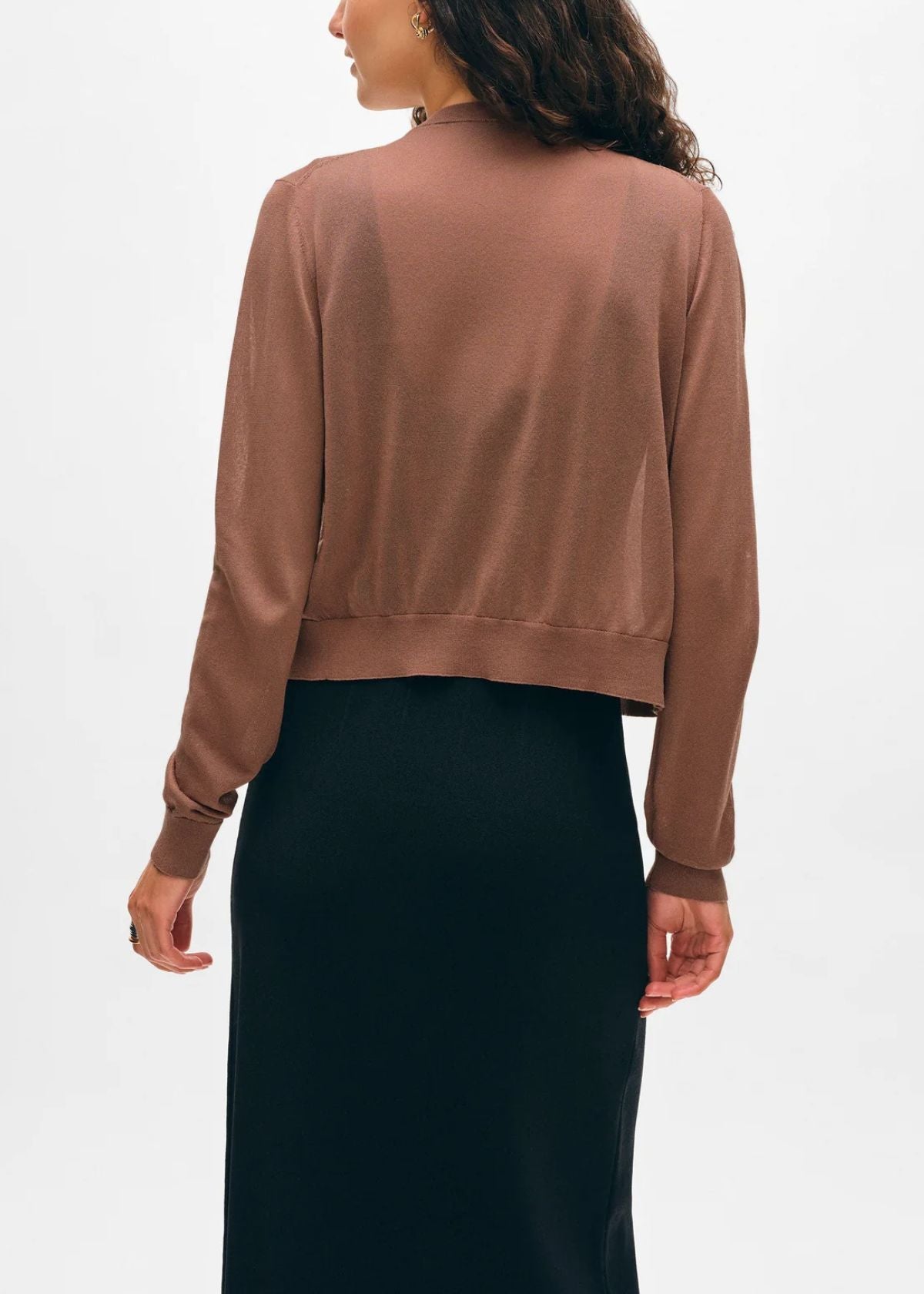 WHITE + WARREN Paperfine Crewneck Cardigan Sweater - Mocha Brown