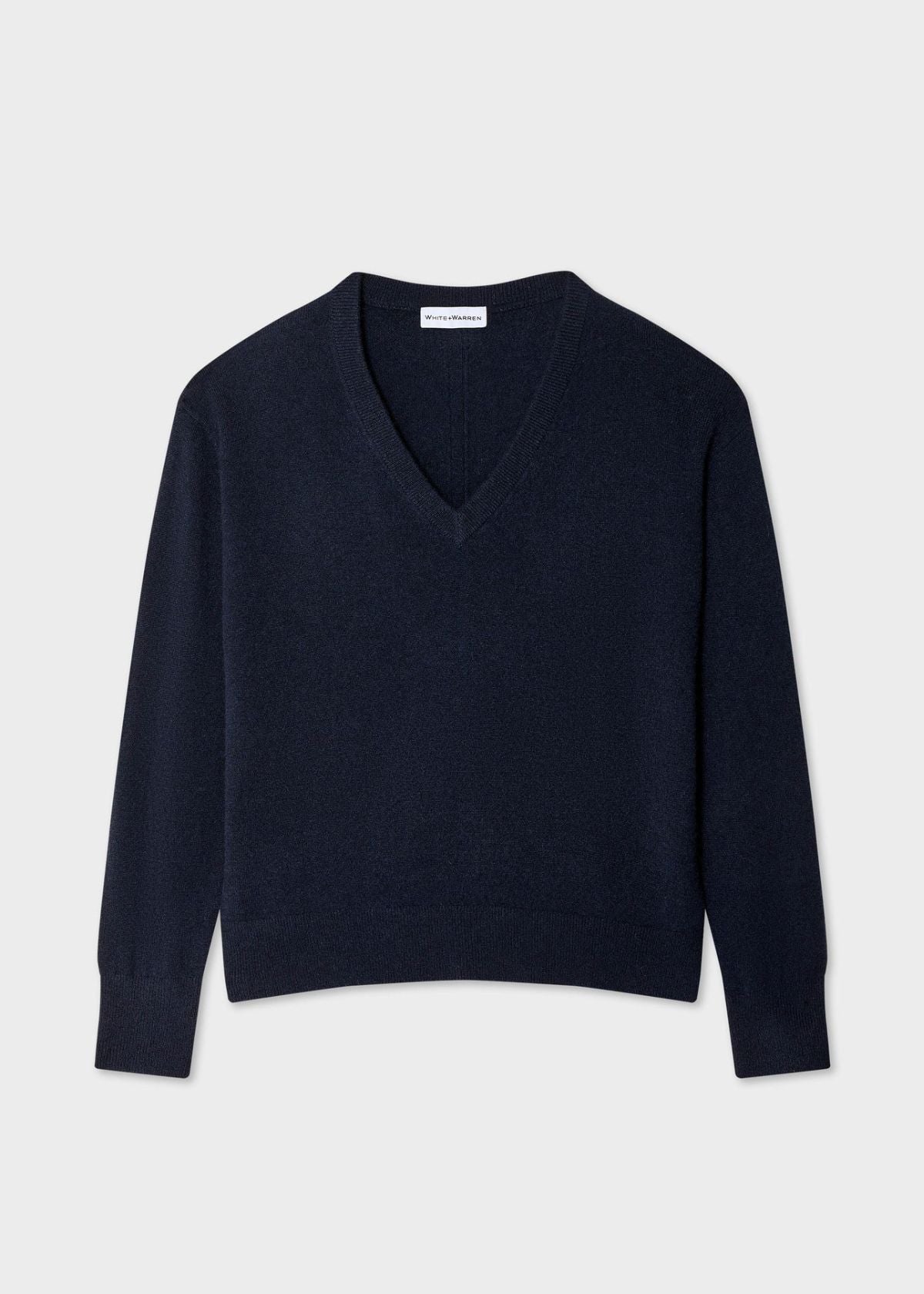 WHITE + WARREN Cashmere V Neck Sweater - Deep Navy