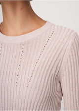 WHITE + WARREN Lurex Shine Ribbled Sweater - Mauve Shine