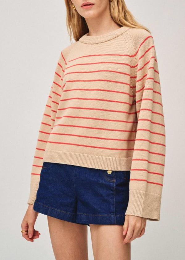 WHITE + WARREN Organic Cotton Striped Raglan Sweater