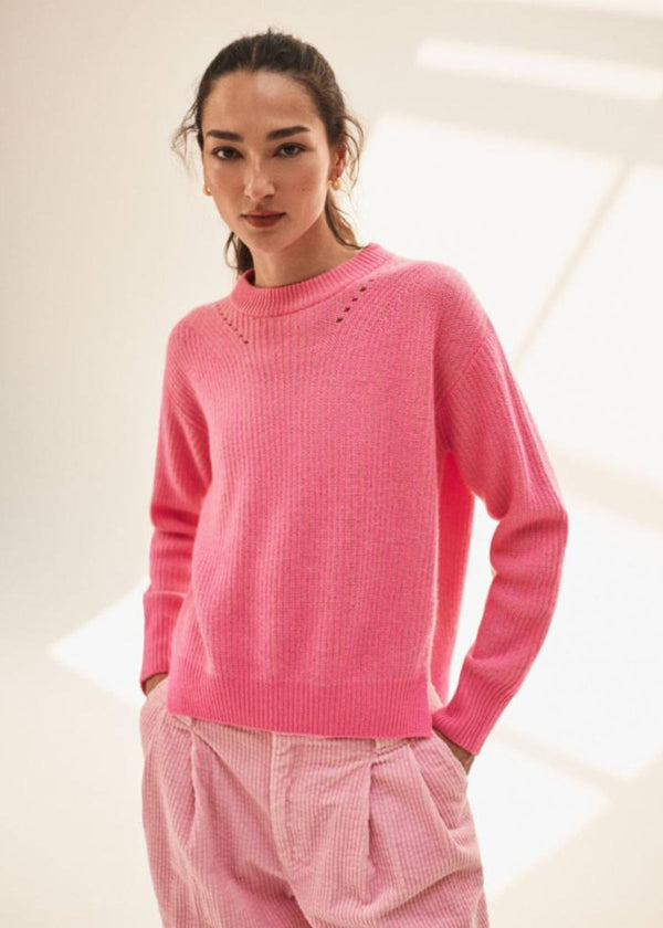 WHITE + WARREN Cashmere Two-Tone Sweater - Pink Combo