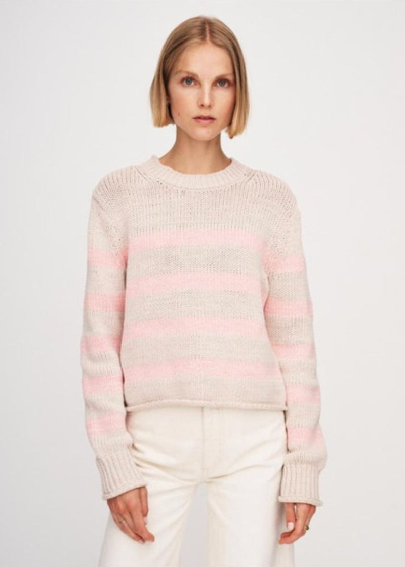 WHITE + WARREN Cotton Rope Striped Sweater - Grapefruit Combo